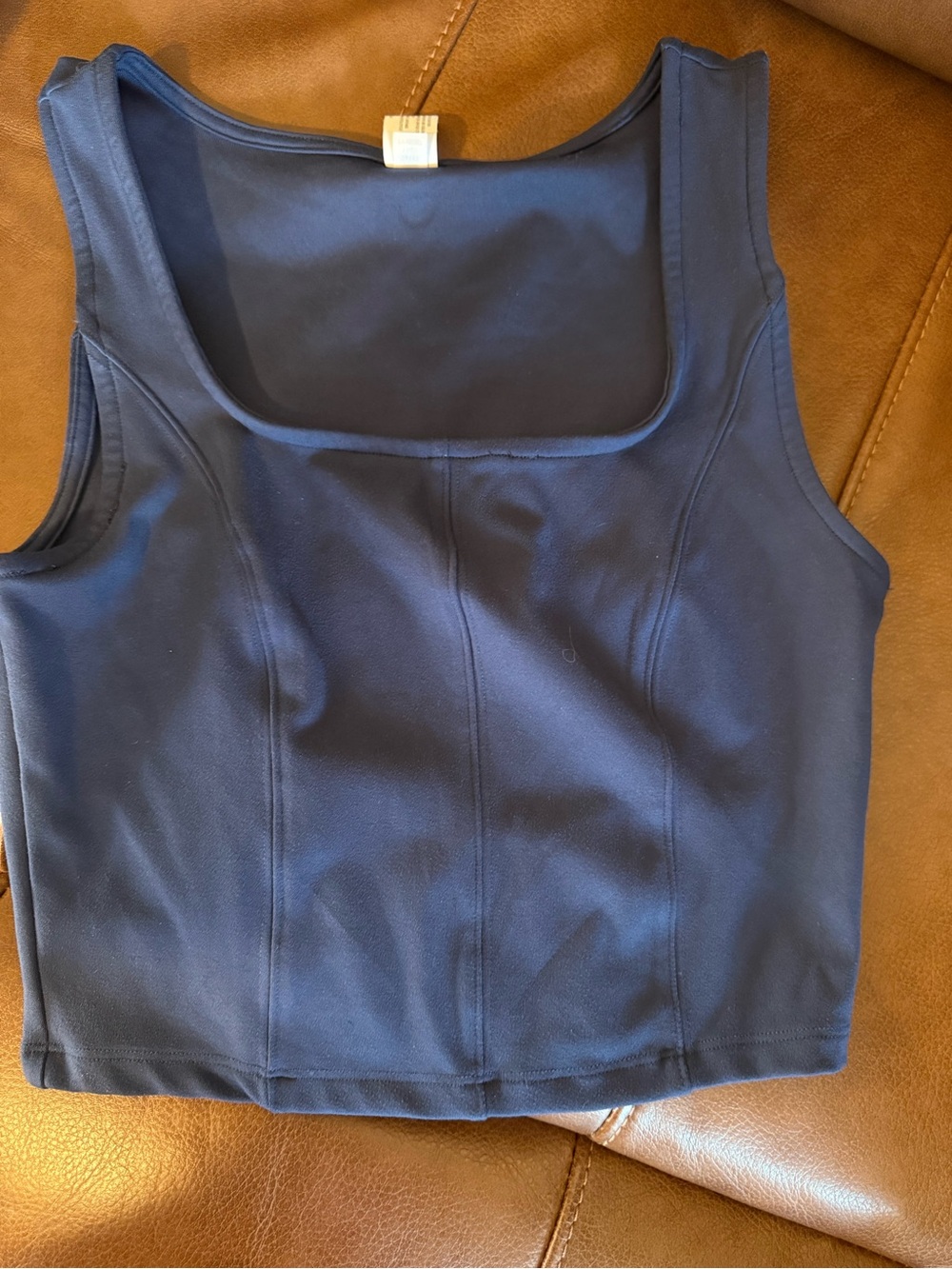 Yogalicious Lux Navy Scoop Neck Crop Tank